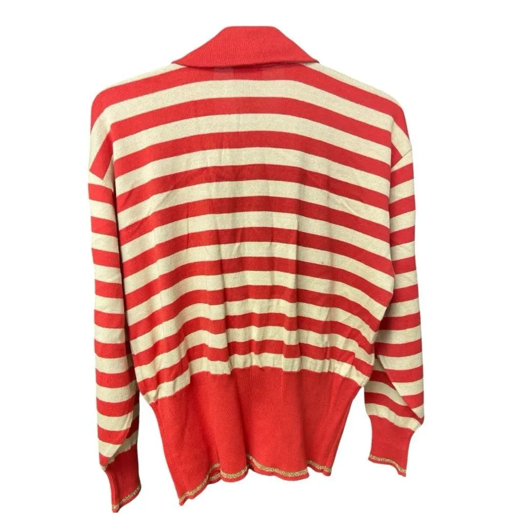 Vintage Mondi Red and Cream Striped Women's Sweater size 38/S